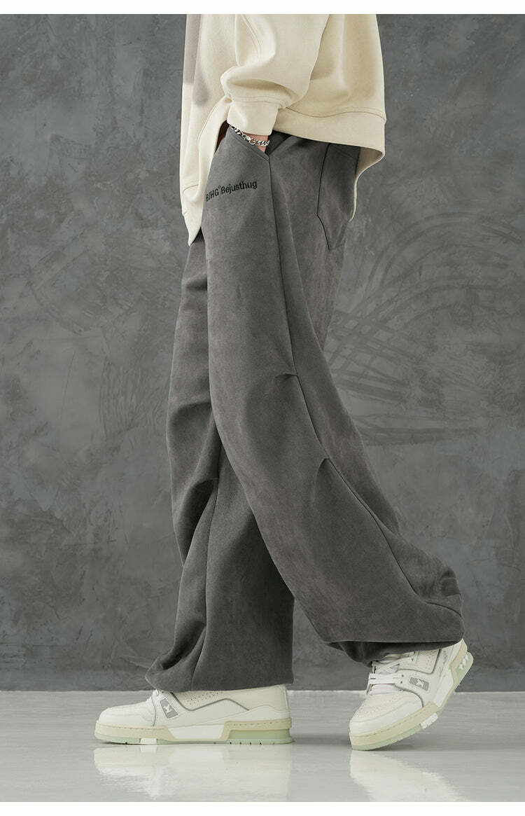 BJHG Suede Trousers - Y2K Summer Grunge, 90s Retro, Gothic Y2K, Y2K Club &