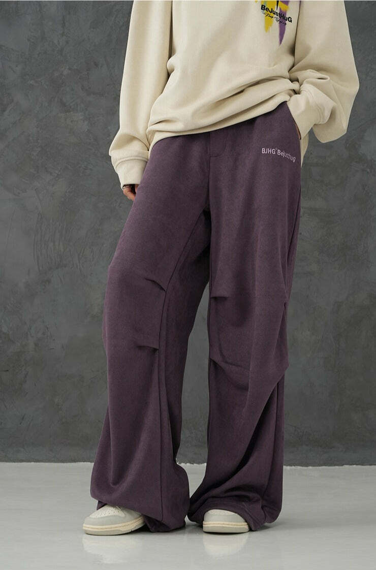 BJHG Suede Trousers - Y2K Summer Grunge, 90s Retro, Gothic Y2K, Y2K Club &