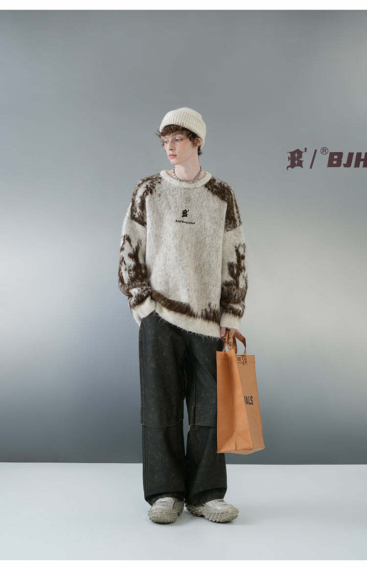 BJHG Textured Jacquard Sweater - Y2K Summer, 90s Grunge, Retro Style, Y2K Party & Club