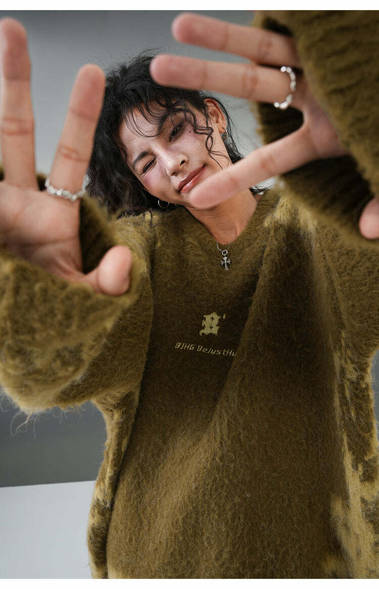 BJHG Textured Jacquard Sweater - Y2K Summer, 90s Grunge, Retro Style, Y2K Party & Club