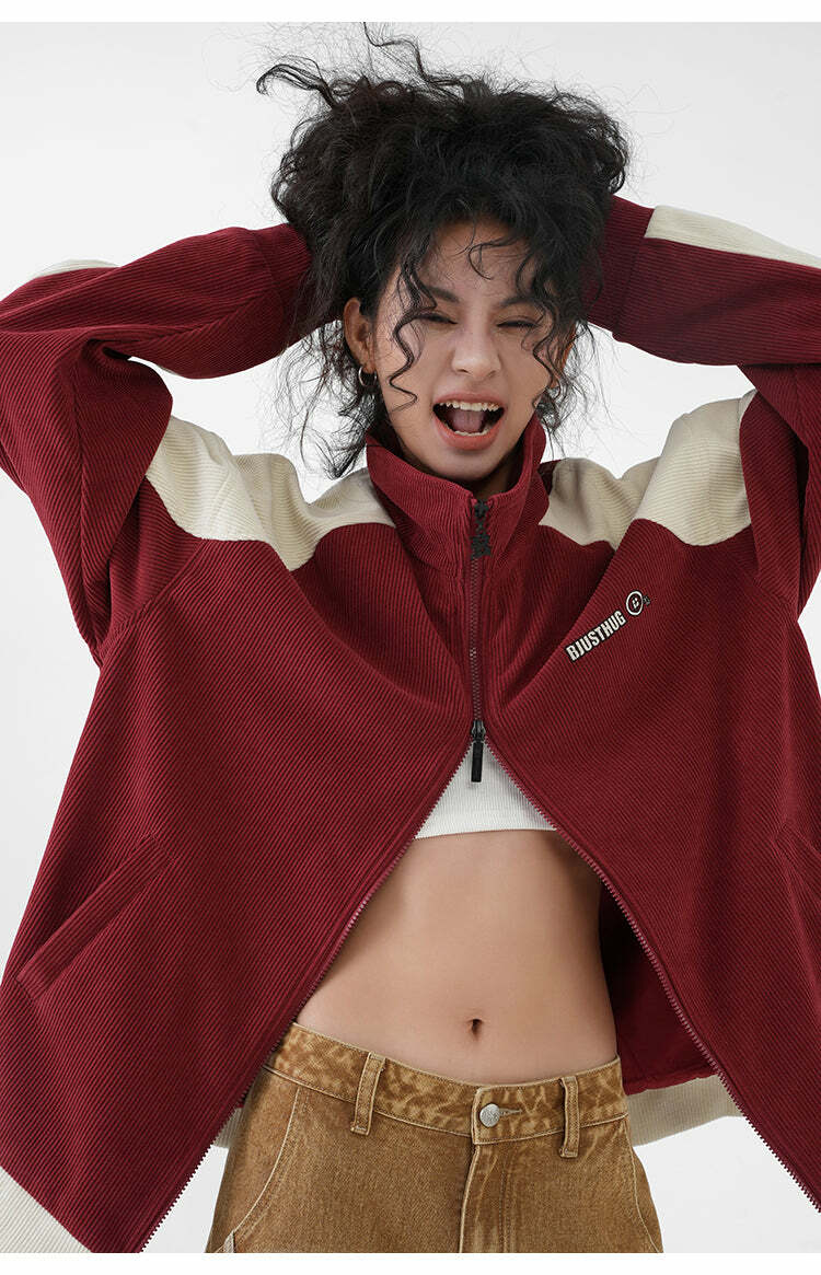 BJHG Two-Tone Vintage Corduroy Jacket - Y2K Summer, 90s Grunge, Retro Style, Y2K Party Outfit