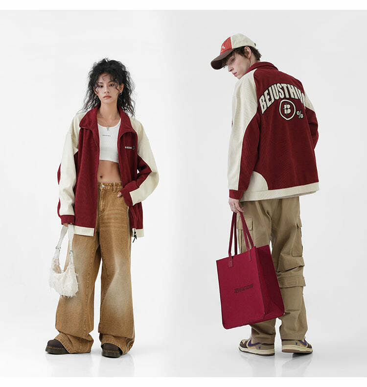 BJHG Two-Tone Vintage Corduroy Jacket - Y2K Summer, 90s Grunge, Retro Style, Y2K Party Outfit