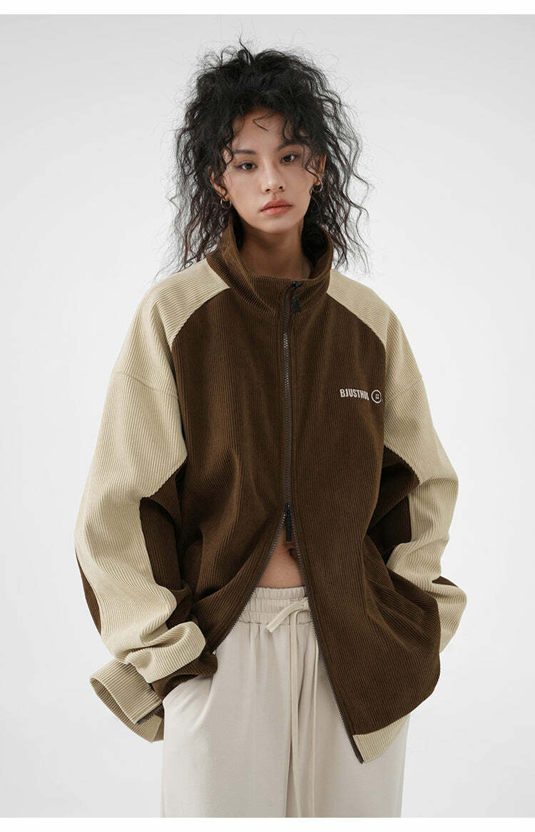 BJHG Two-Tone Vintage Corduroy Jacket - Y2K Summer, 90s Grunge, Retro Style, Y2K Party Outfit
