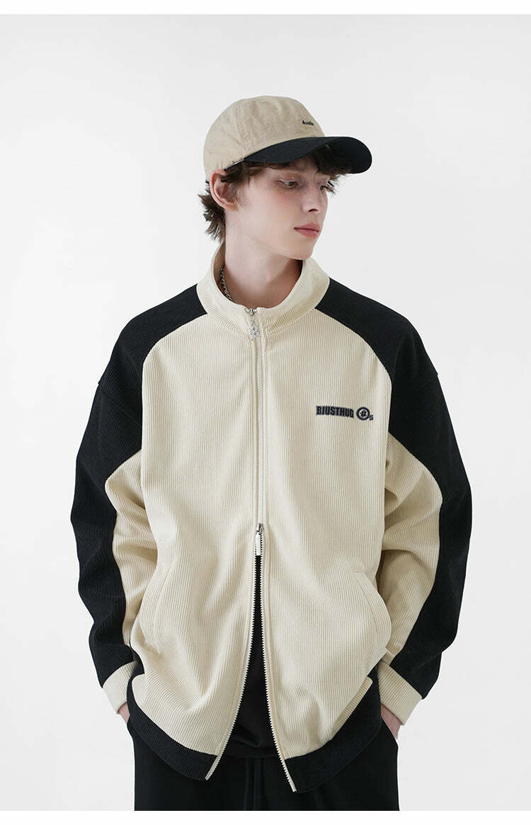 BJHG Two-Tone Vintage Corduroy Jacket - Y2K Summer, 90s Grunge, Retro Style, Y2K Party Outfit