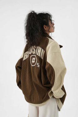 BJHG Two-Tone Vintage Corduroy Jacket - Y2K Summer, 90s Grunge, Retro Style, Y2K Party Outfit