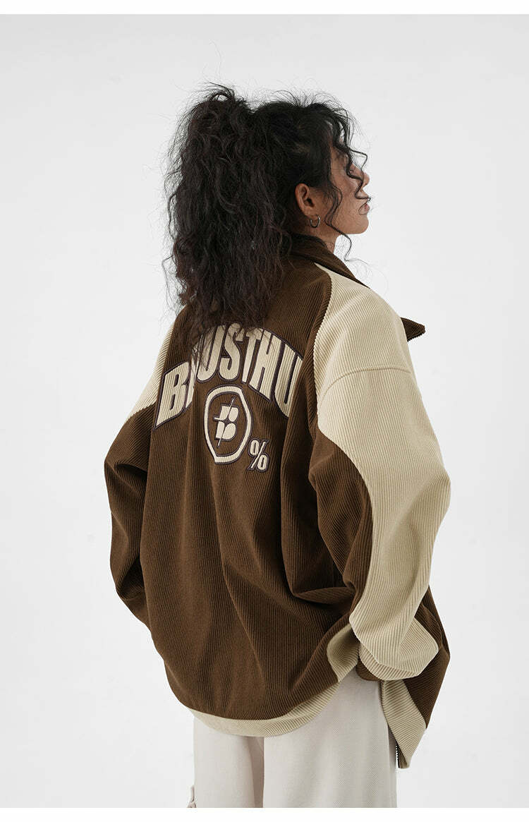 BJHG Two-Tone Vintage Corduroy Jacket - Y2K Summer, 90s Grunge, Retro Style, Y2K Party Outfit