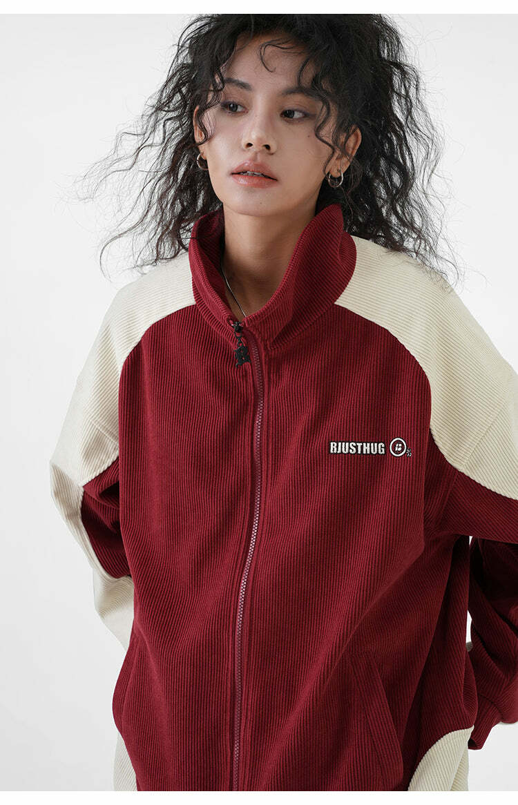BJHG Two-Tone Vintage Corduroy Jacket - Y2K Summer, 90s Grunge, Retro Style, Y2K Party Outfit