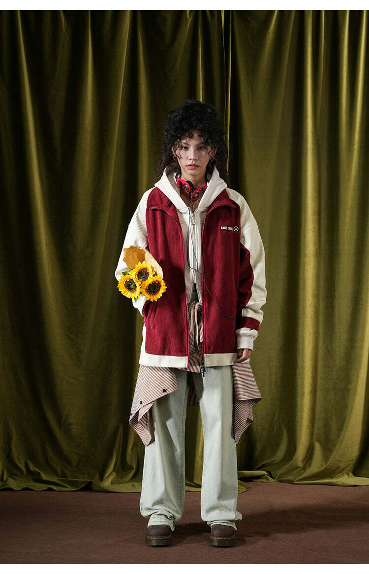 BJHG Two-Tone Vintage Corduroy Jacket - Y2K Summer, 90s Grunge, Retro Style, Y2K Party Outfit