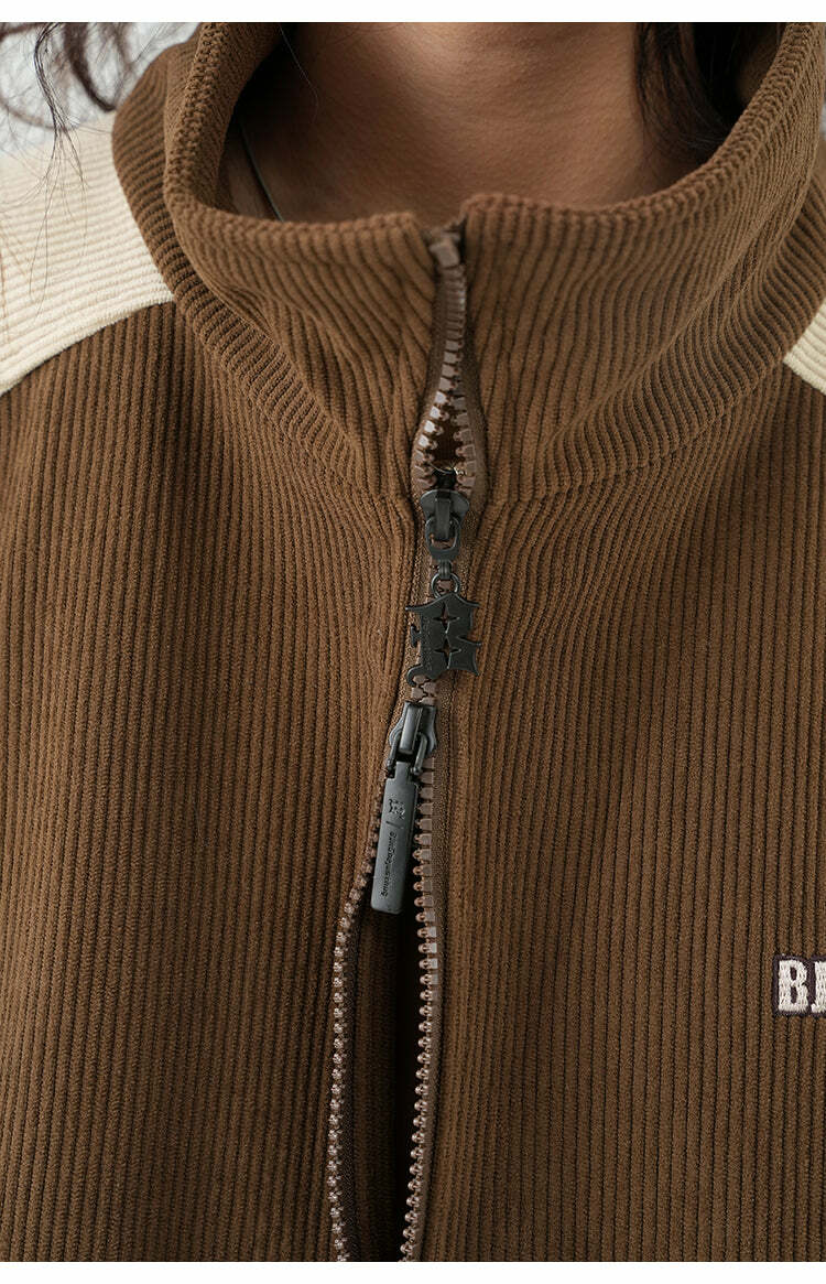 BJHG Two-Tone Vintage Corduroy Jacket - Y2K Summer, 90s Grunge, Retro Style, Y2K Party Outfit