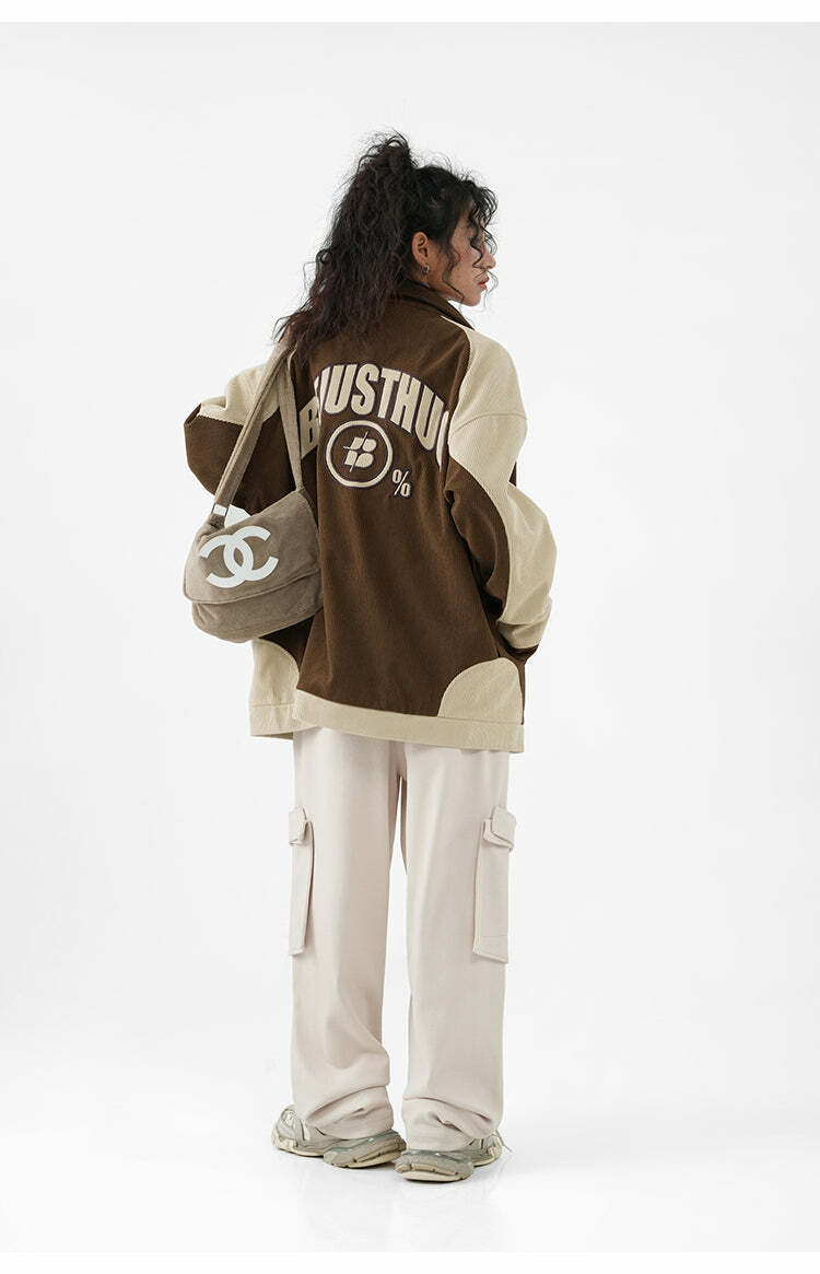BJHG Two-Tone Vintage Corduroy Jacket - Y2K Summer, 90s Grunge, Retro Style, Y2K Party Outfit