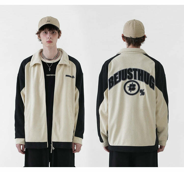 BJHG Two-Tone Vintage Corduroy Jacket - Y2K Summer, 90s Grunge, Retro Style, Y2K Party Outfit