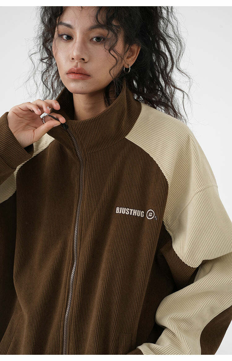 BJHG Two-Tone Vintage Corduroy Jacket - Y2K Summer, 90s Grunge, Retro Style, Y2K Party Outfit