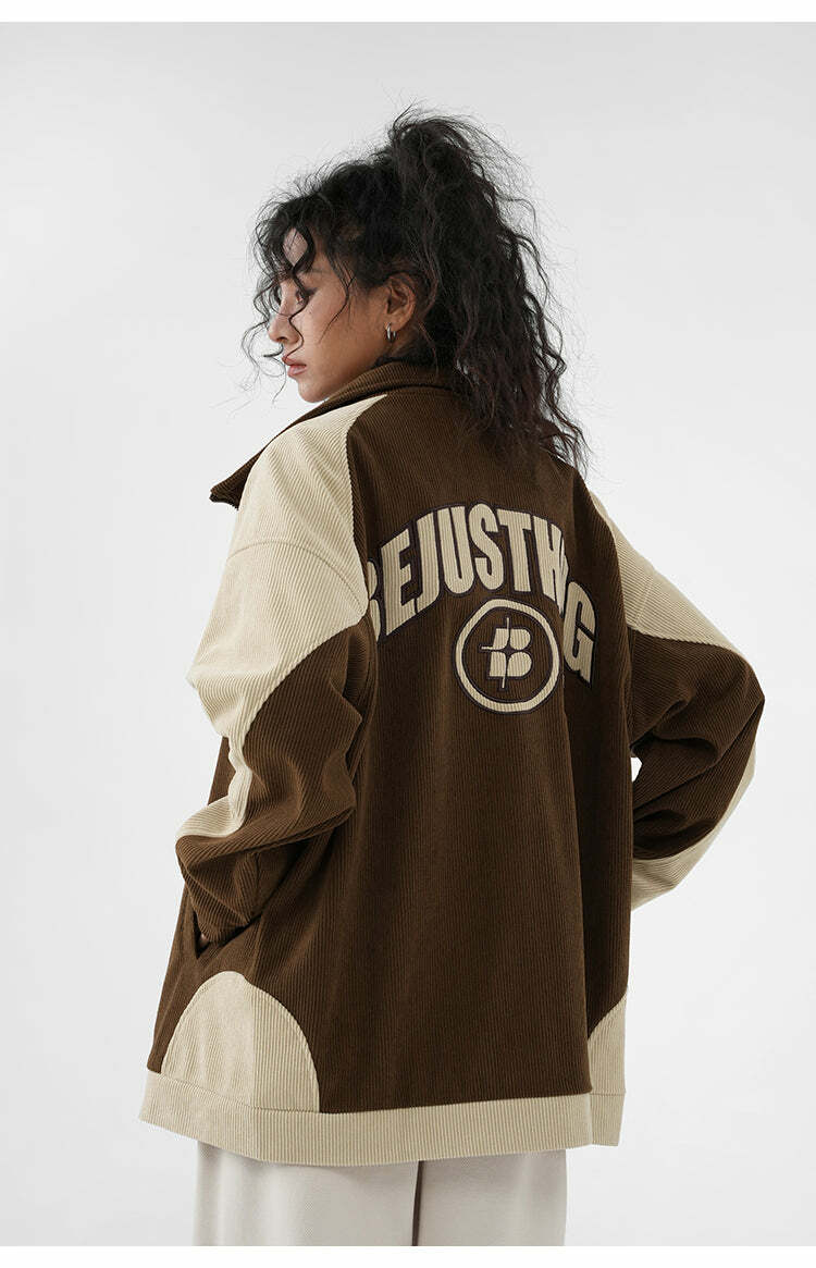 BJHG Two-Tone Vintage Corduroy Jacket - Y2K Summer, 90s Grunge, Retro Style, Y2K Party Outfit