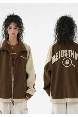 BJHG Two-Tone Vintage Corduroy Jacket - Y2K Summer, 90s Grunge, Retro Style, Y2K Party Outfit