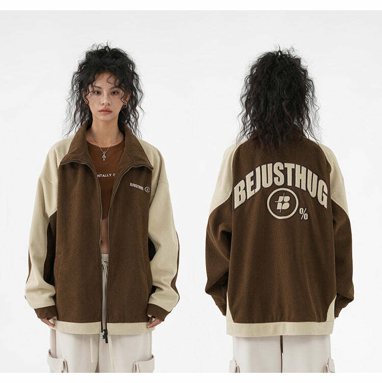 BJHG Two-Tone Vintage Corduroy Jacket - Y2K Summer, 90s Grunge, Retro Style, Y2K Party Outfit