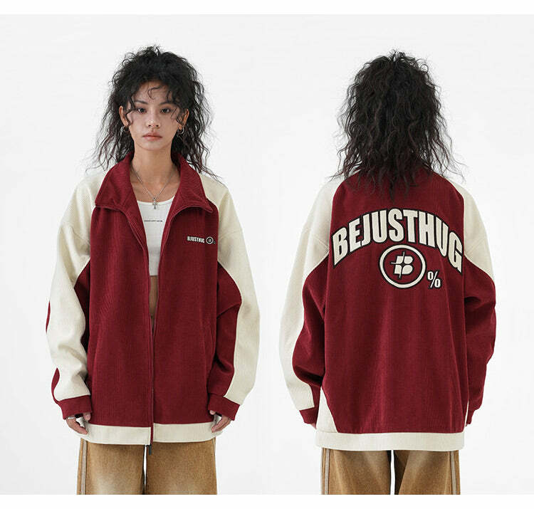 BJHG Two-Tone Vintage Corduroy Jacket - Y2K Summer, 90s Grunge, Retro Style, Y2K Party Outfit