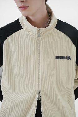 BJHG Two-Tone Vintage Corduroy Jacket - Y2K Summer, 90s Grunge, Retro Style, Y2K Party Outfit