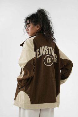 BJHG Two-Tone Vintage Corduroy Jacket - Y2K Summer, 90s Grunge, Retro Style, Y2K Party Outfit
