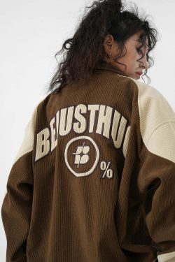 BJHG Two-Tone Vintage Corduroy Jacket - Y2K Summer, 90s Grunge, Retro Style, Y2K Party Outfit