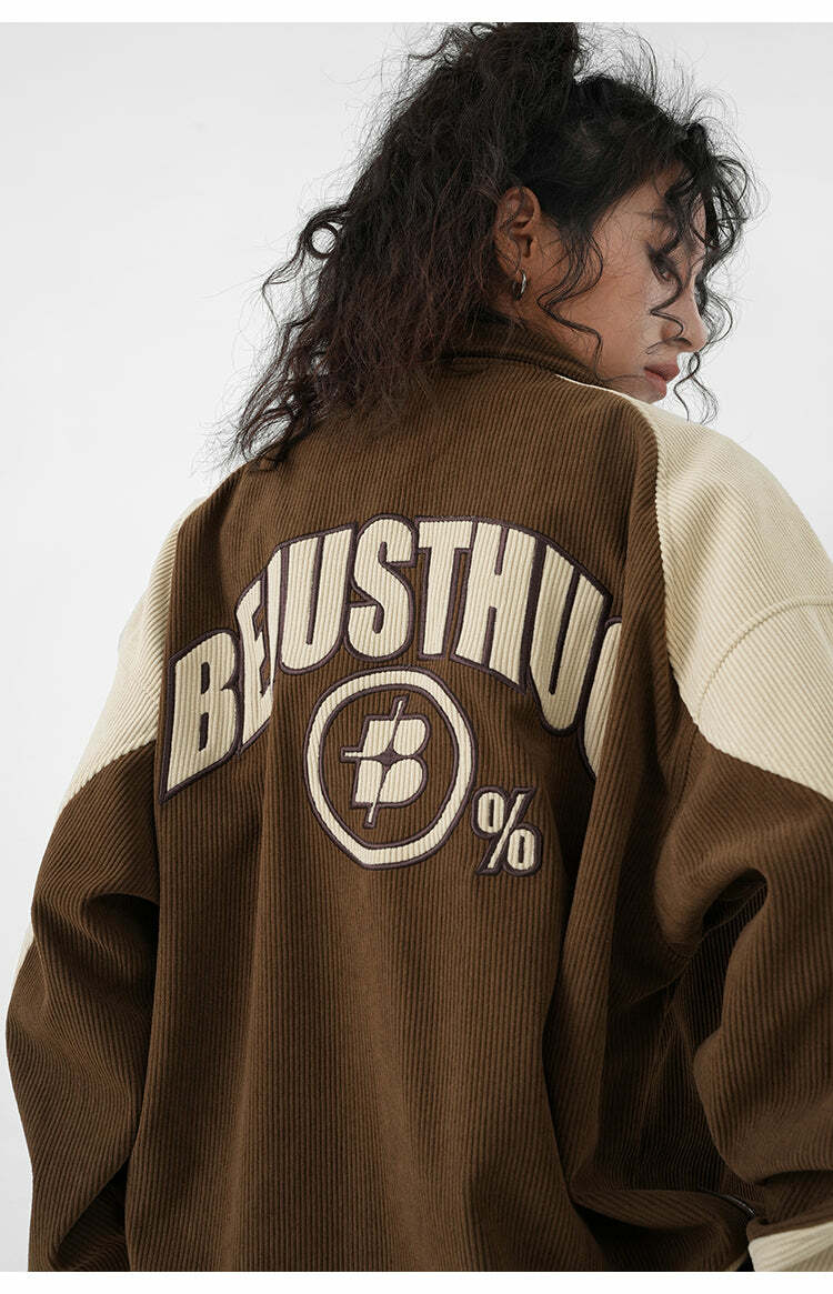 BJHG Two-Tone Vintage Corduroy Jacket - Y2K Summer, 90s Grunge, Retro Style, Y2K Party Outfit