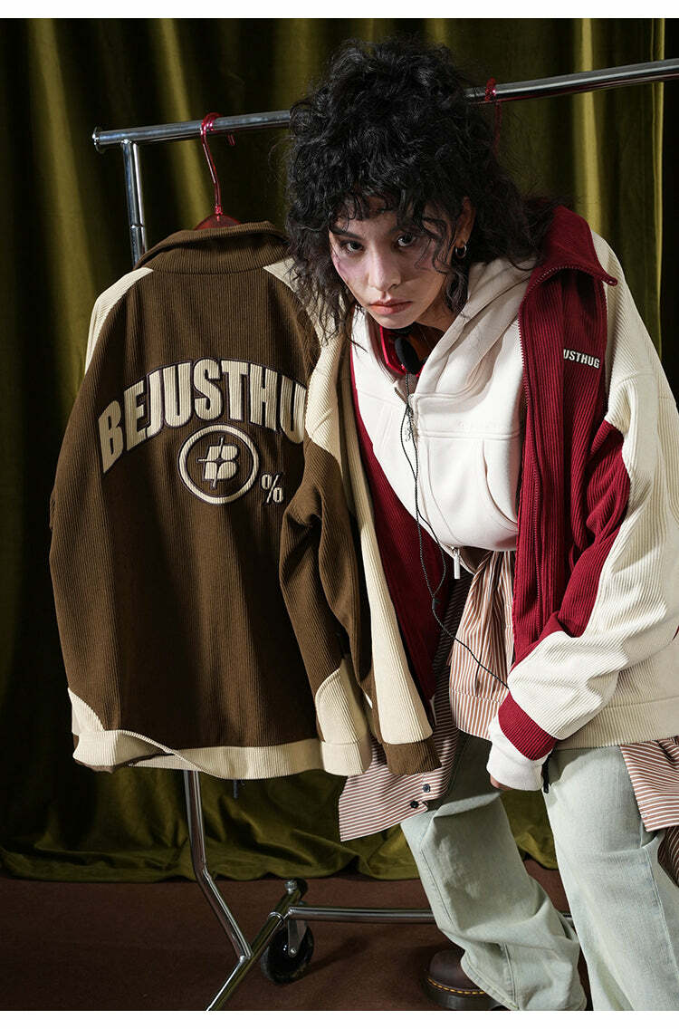 BJHG Two-Tone Vintage Corduroy Jacket - Y2K Summer, 90s Grunge, Retro Style, Y2K Party Outfit