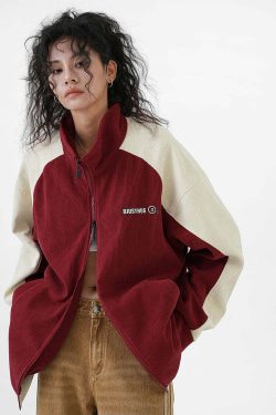 BJHG Two-Tone Vintage Corduroy Jacket - Y2K Summer, 90s Grunge, Retro Style, Y2K Party Outfit