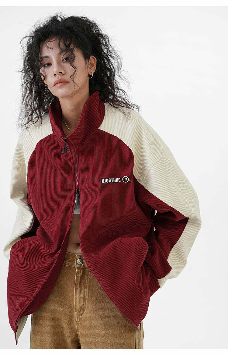 BJHG Two-Tone Vintage Corduroy Jacket - Y2K Summer, 90s Grunge, Retro Style, Y2K Party Outfit