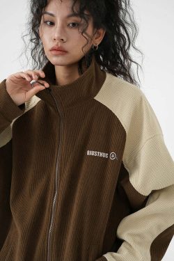 BJHG Two-Tone Vintage Corduroy Jacket - Y2K Summer, 90s Grunge, Retro Style, Y2K Party Outfit