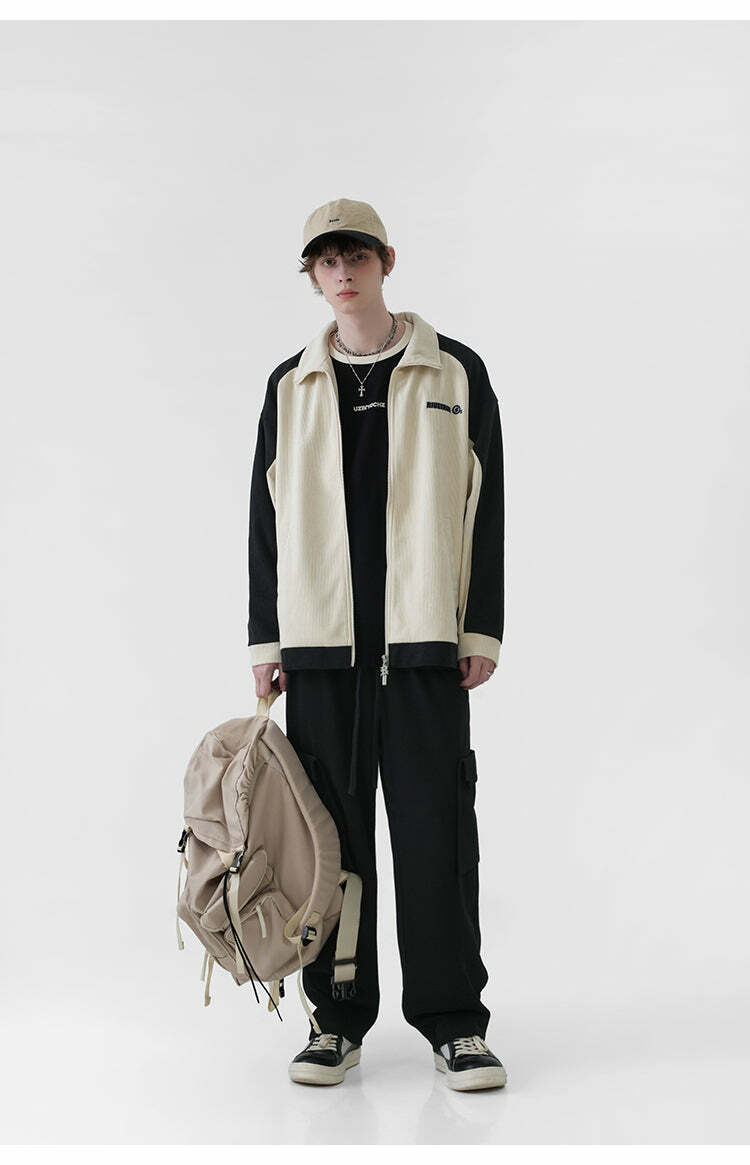 BJHG Two-Tone Vintage Corduroy Jacket - Y2K Summer, 90s Grunge, Retro Style, Y2K Party Outfit