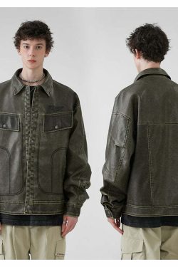 BJHG Vintage Motorcycle Jacket - Y2K Grunge, 90s Fashion, Retro Style, Y2K Party Outfits