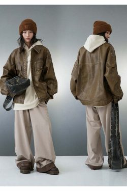 BJHG Vintage Motorcycle Jacket - Y2K Grunge, 90s Fashion, Retro Style, Y2K Party Outfits