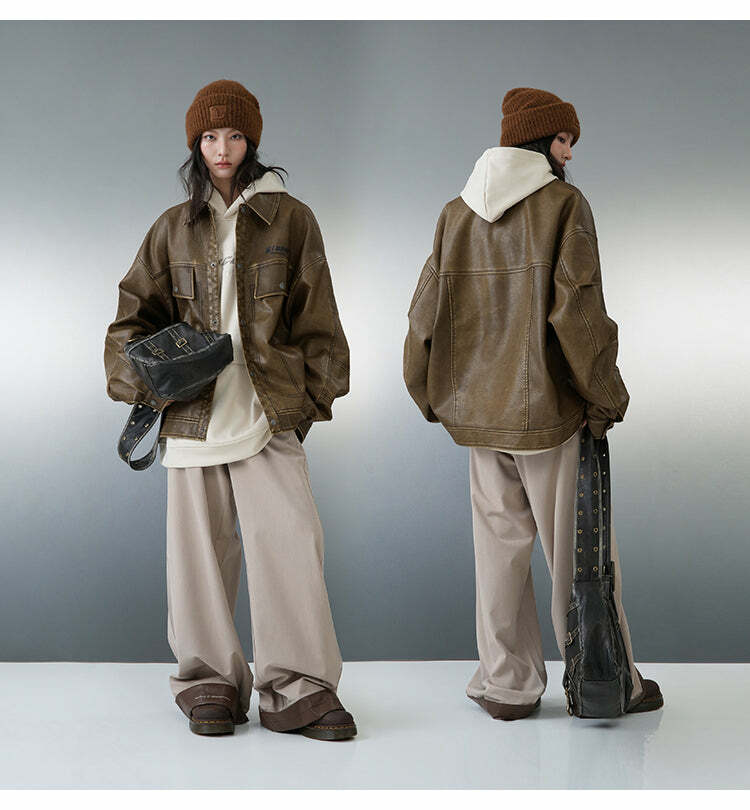 BJHG Vintage Motorcycle Jacket - Y2K Grunge, 90s Fashion, Retro Style, Y2K Party Outfits