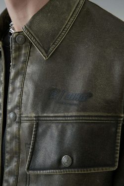 BJHG Vintage Motorcycle Jacket - Y2K Grunge, 90s Fashion, Retro Style, Y2K Party Outfits
