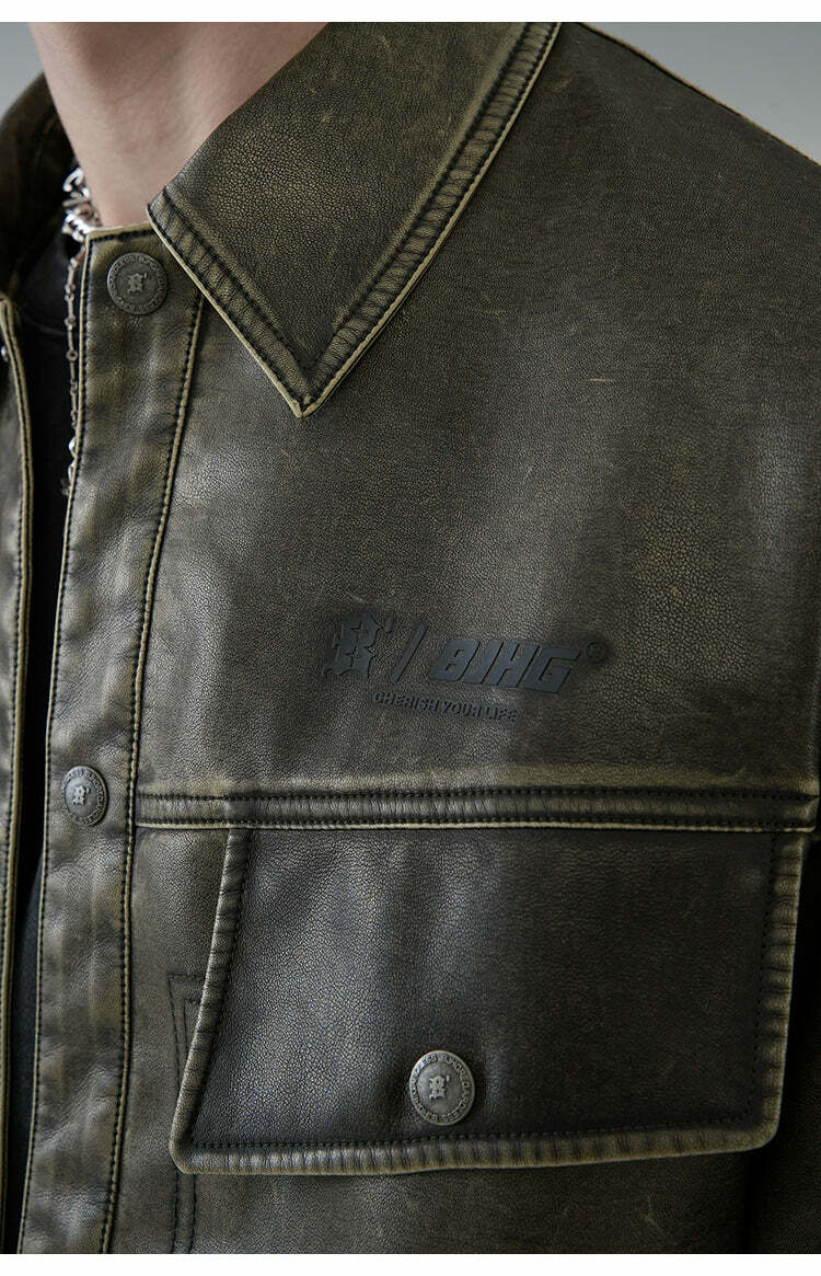 BJHG Vintage Motorcycle Jacket - Y2K Grunge, 90s Fashion, Retro Style, Y2K Party Outfits