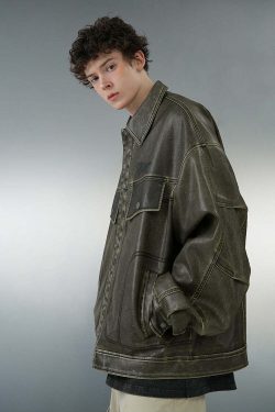 BJHG Vintage Motorcycle Jacket - Y2K Grunge, 90s Fashion, Retro Style, Y2K Party Outfits