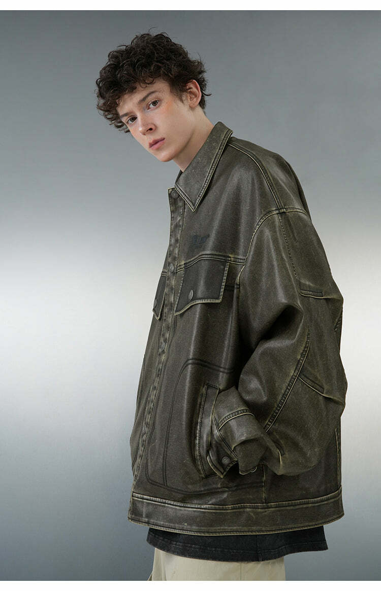 BJHG Vintage Motorcycle Jacket - Y2K Grunge, 90s Fashion, Retro Style, Y2K Party Outfits