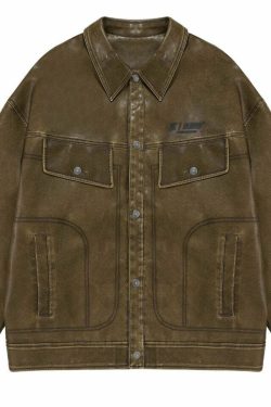 BJHG Vintage Motorcycle Jacket - Y2K Grunge, 90s Fashion, Retro Style, Y2K Party Outfits