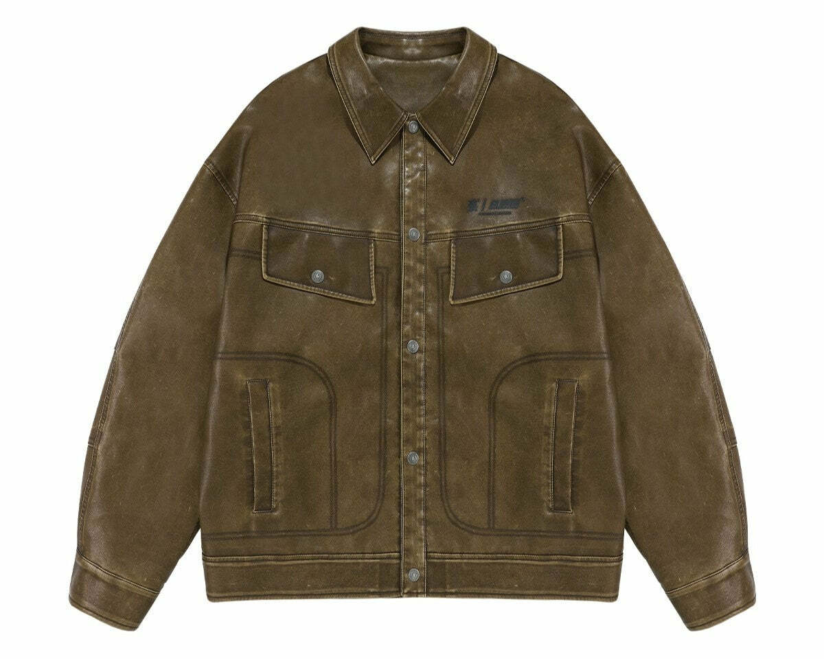 BJHG Vintage Motorcycle Jacket - Y2K Grunge, 90s Fashion, Retro Style, Y2K Party Outfits