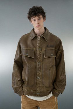 BJHG Vintage Motorcycle Jacket - Y2K Grunge, 90s Fashion, Retro Style, Y2K Party Outfits