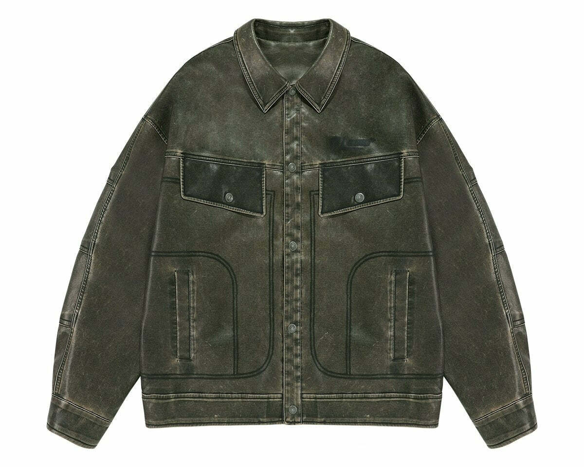 BJHG Vintage Motorcycle Jacket - Y2K Grunge, 90s Fashion, Retro Style, Y2K Party Outfits