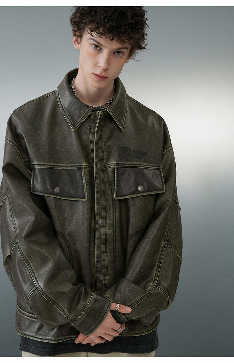 BJHG Vintage Motorcycle Jacket - Y2K Grunge, 90s Fashion, Retro Style, Y2K Party Outfits