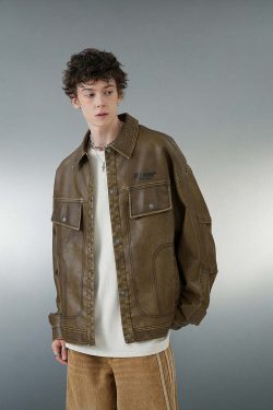BJHG Vintage Motorcycle Jacket - Y2K Grunge, 90s Fashion, Retro Style, Y2K Party Outfits