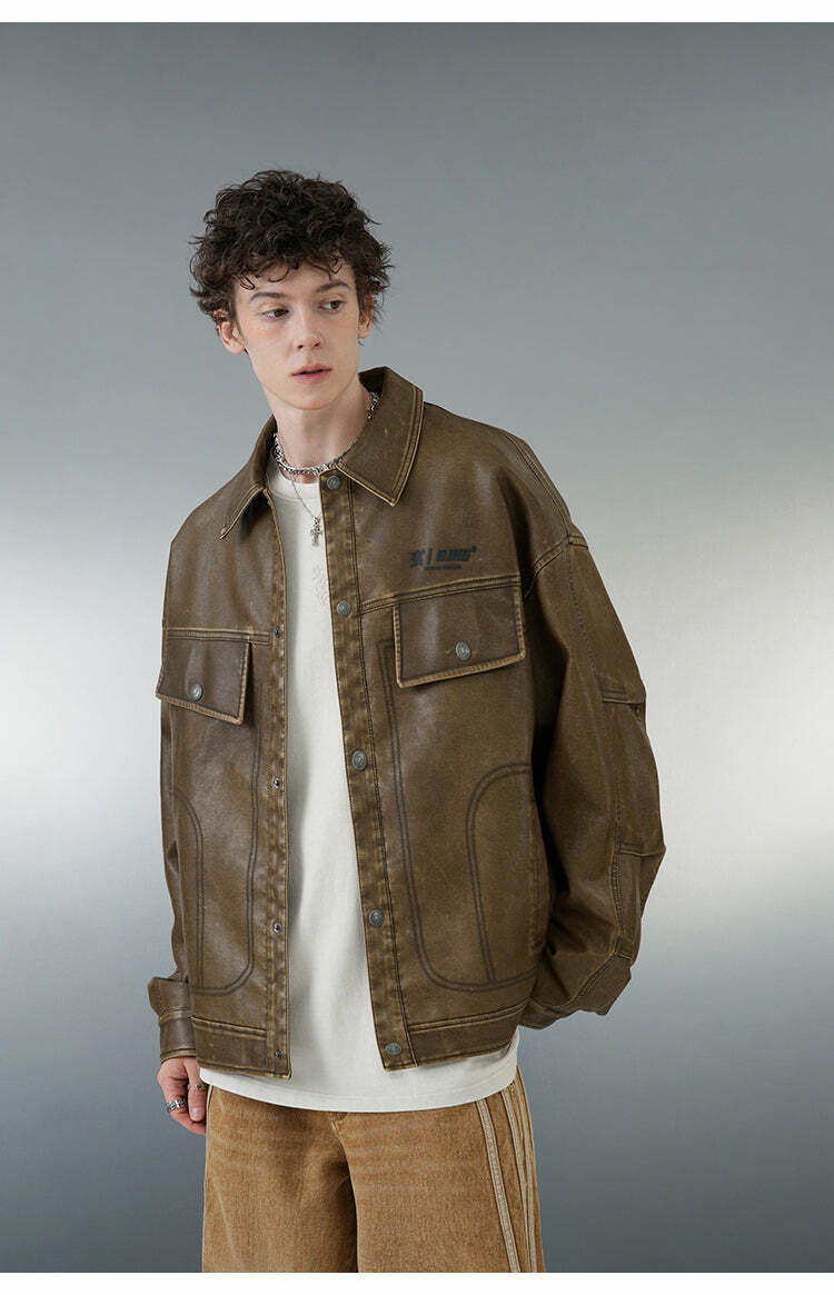 BJHG Vintage Motorcycle Jacket - Y2K Grunge, 90s Fashion, Retro Style, Y2K Party Outfits