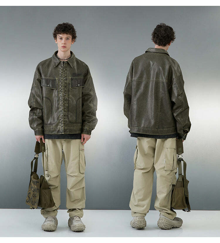 BJHG Vintage Motorcycle Jacket - Y2K Grunge, 90s Fashion, Retro Style, Y2K Party Outfits