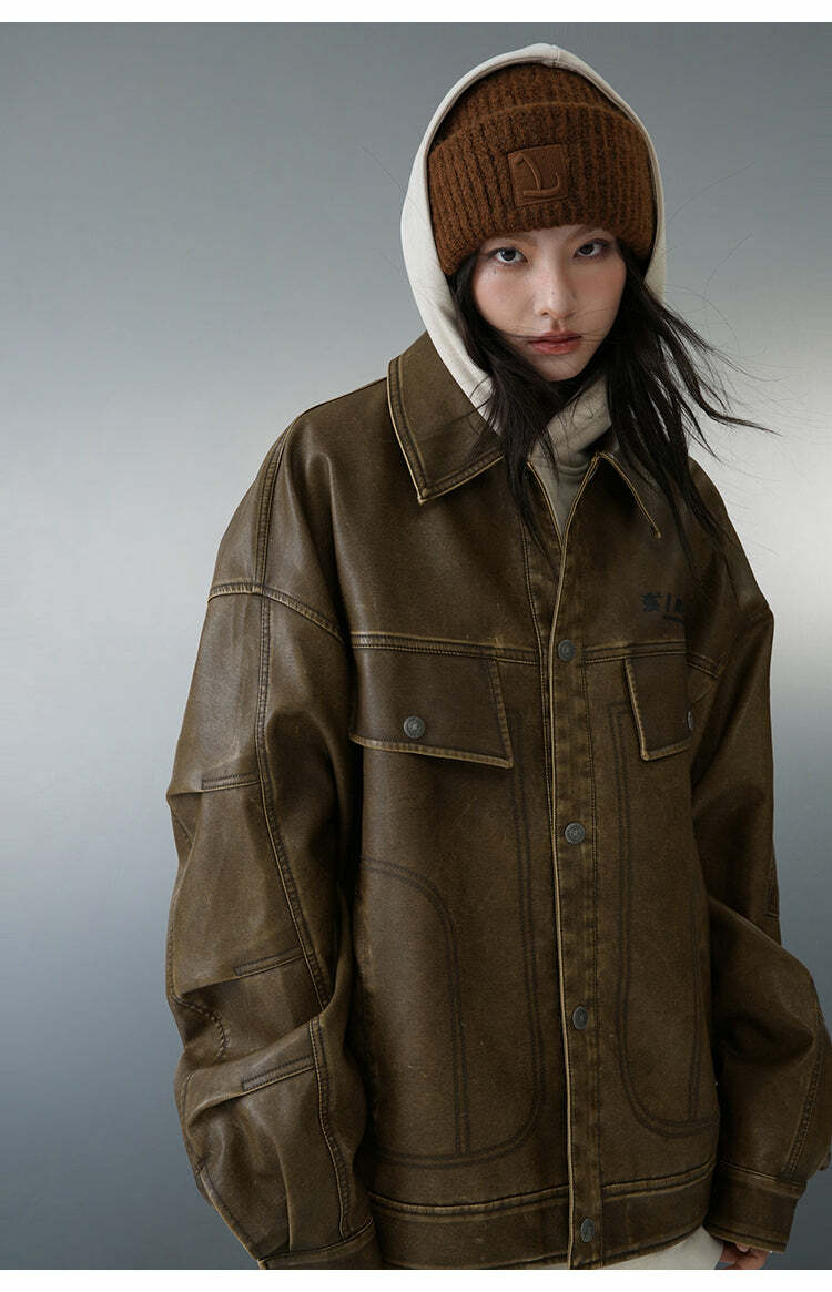 BJHG Vintage Motorcycle Jacket - Y2K Grunge, 90s Fashion, Retro Style, Y2K Party Outfits