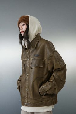 BJHG Vintage Motorcycle Jacket - Y2K Grunge, 90s Fashion, Retro Style, Y2K Summer & Party Outfits