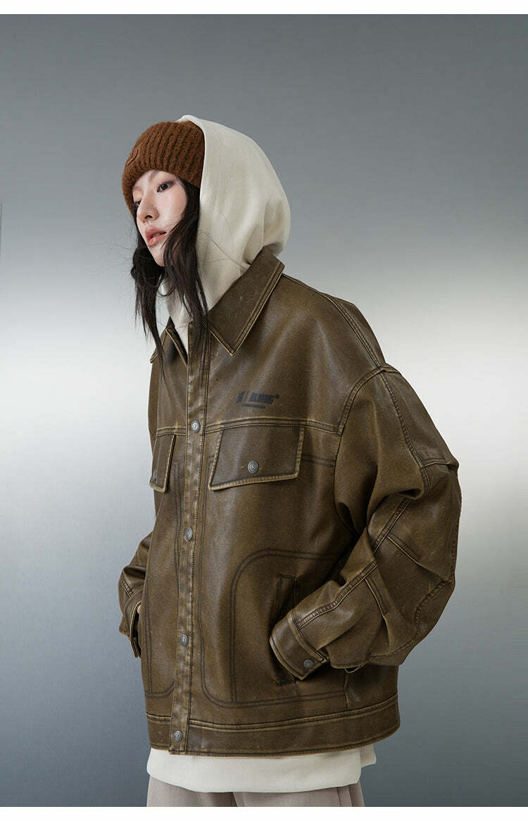 BJHG Vintage Motorcycle Jacket - Y2K Grunge, 90s Fashion, Retro Style, Y2K Summer & Party Outfits
