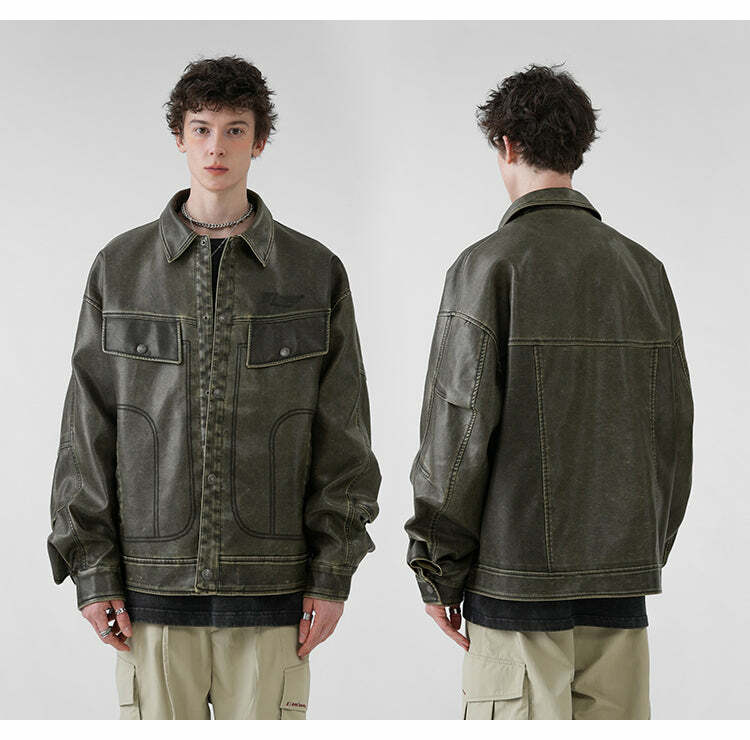 BJHG Vintage Motorcycle Jacket - Y2K Grunge, 90s Fashion, Retro Style, Y2K Summer & Party Outfits