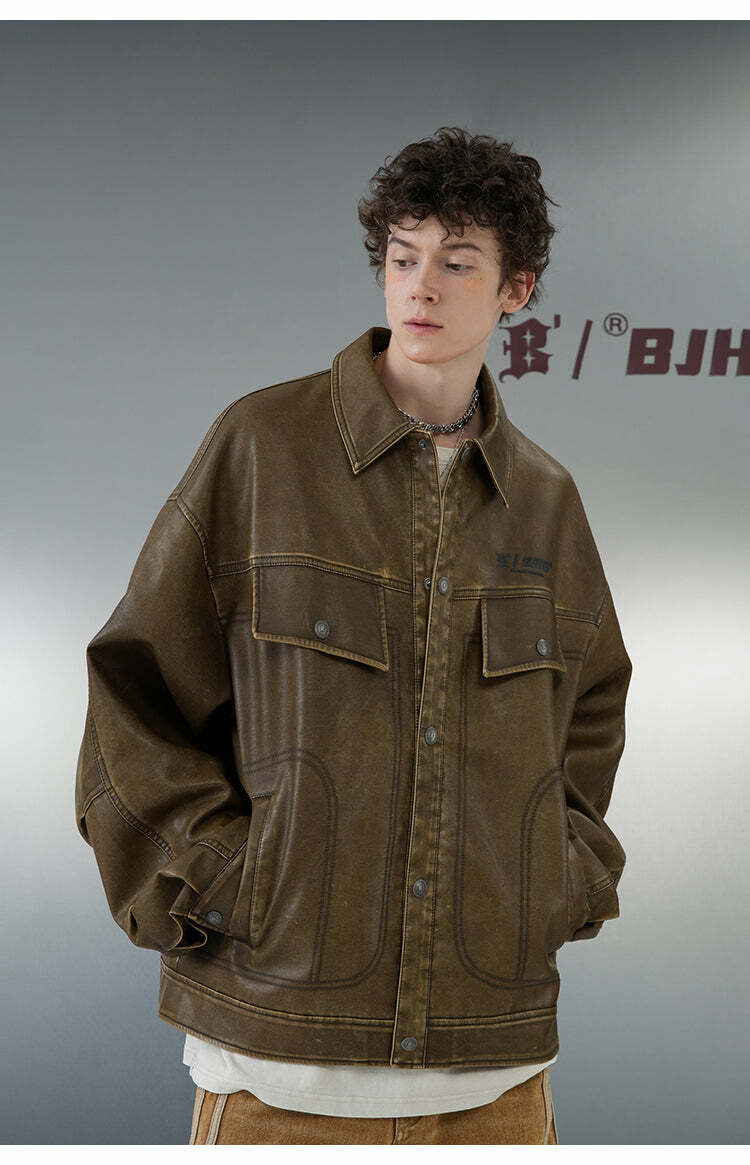 BJHG Vintage Motorcycle Jacket - Y2K Grunge, 90s Fashion, Retro Style, Y2K Summer & Party Outfits