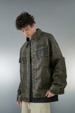BJHG Vintage Motorcycle Jacket - Y2K Grunge, 90s Fashion, Retro Style, Y2K Summer & Party Outfits